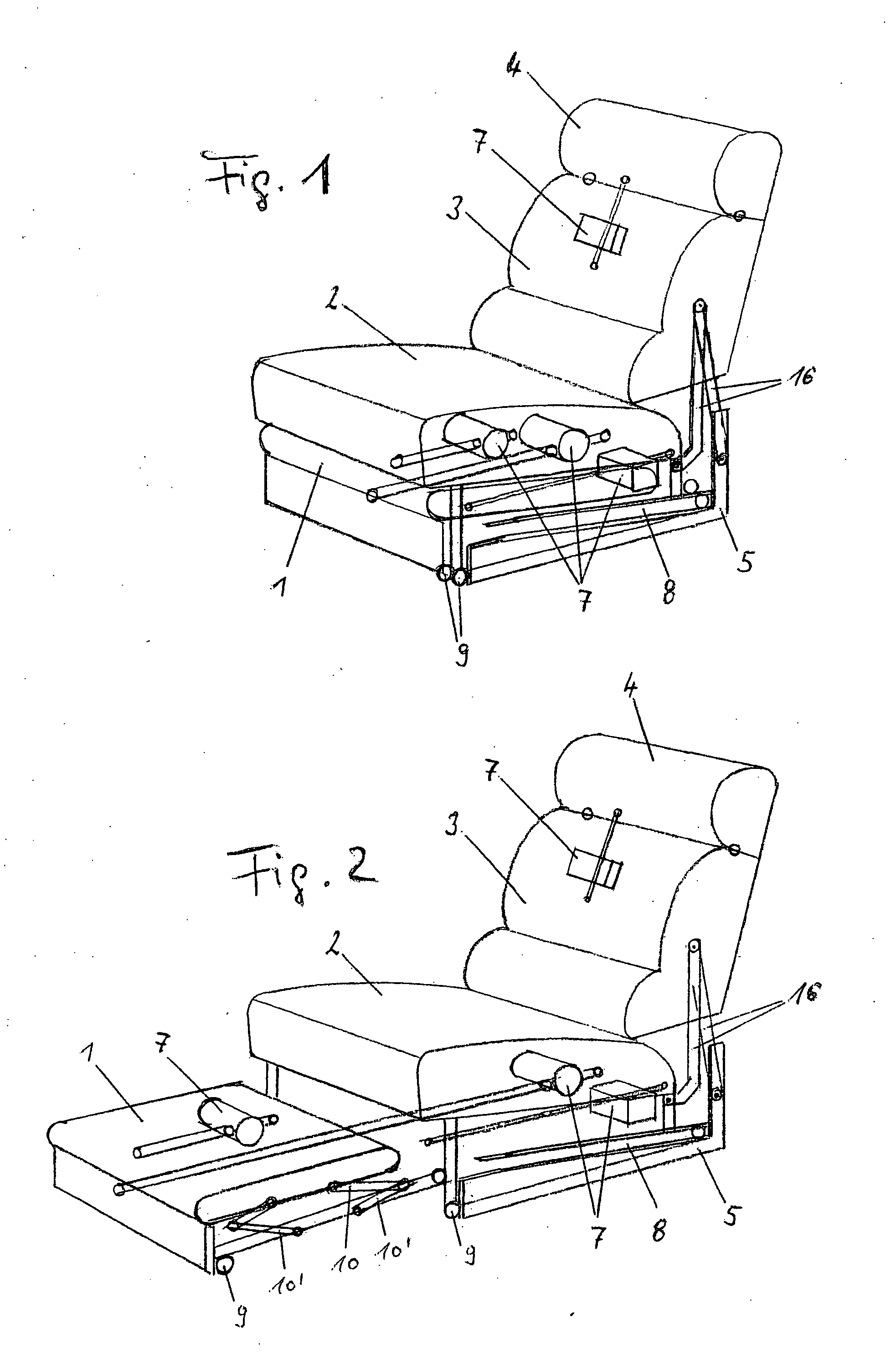 Convertible piece of upholstered furniture with chair and bed function