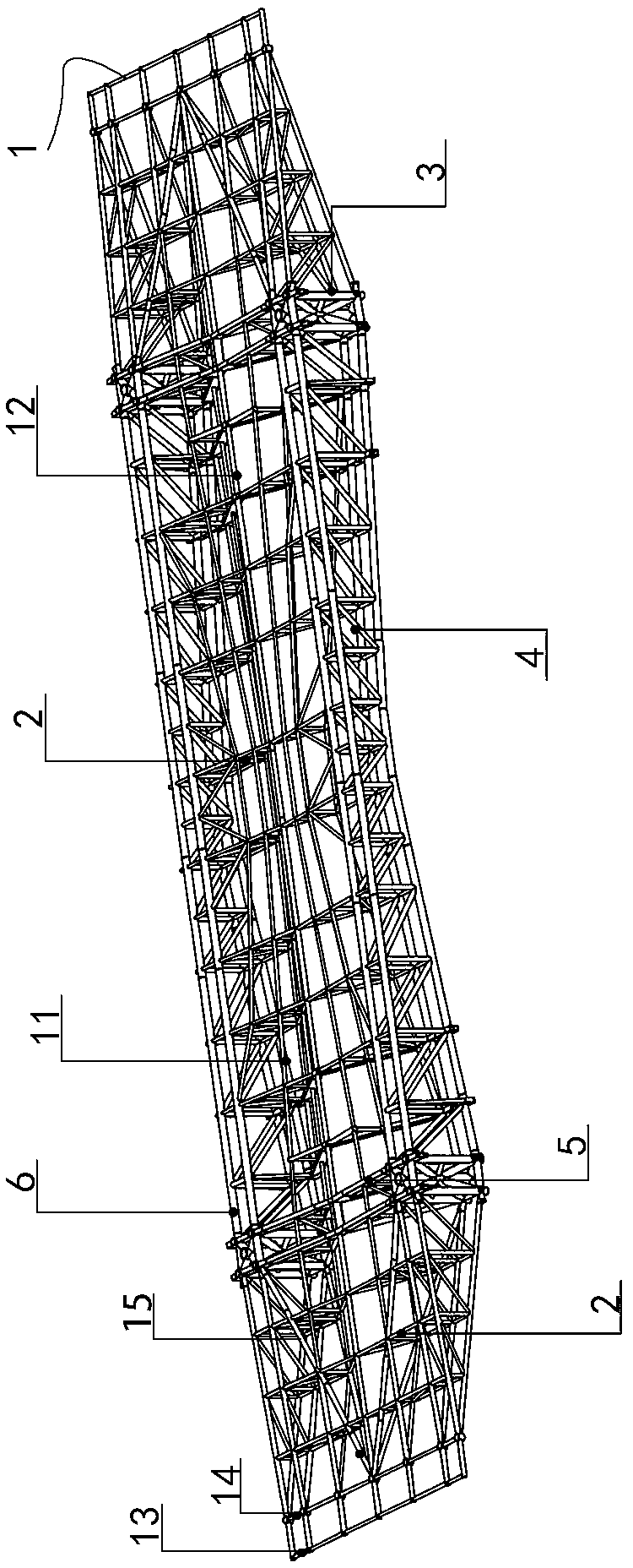 Large-span recessed fish-belly type combined light truss structure and installation method thereof