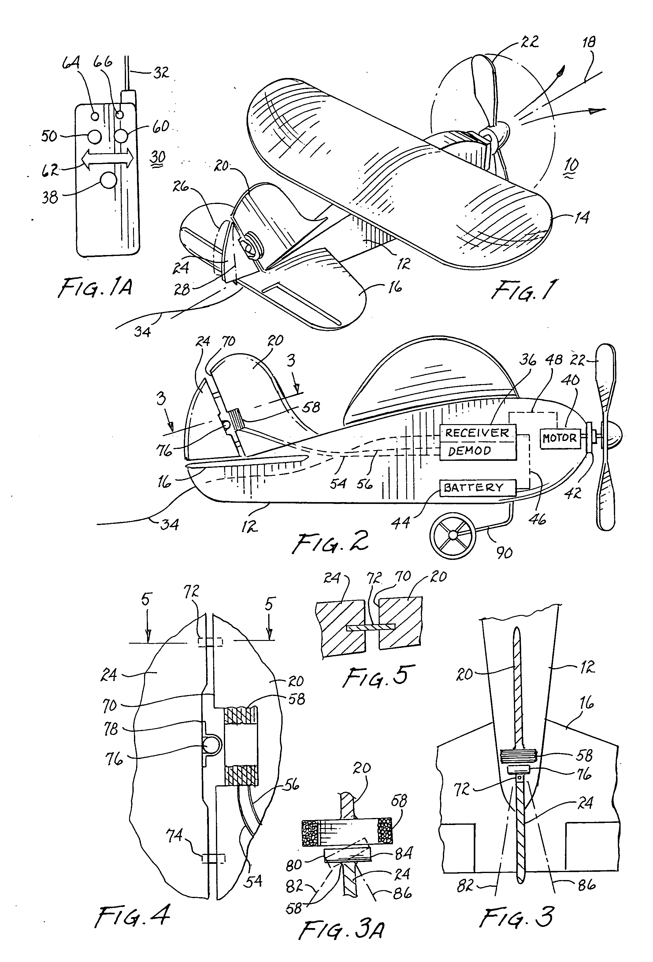 Remotely controlled model airplane having deflectable centrally biased control surface