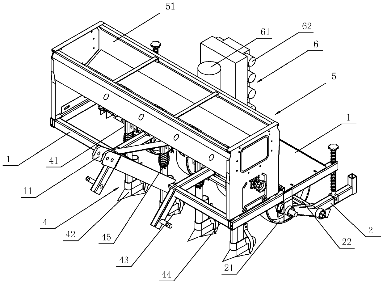 Wheat root cutting and layered fertilization machine facilitating line spacing adjustment