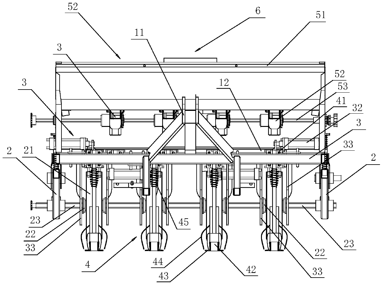 Wheat root cutting and layered fertilization machine facilitating line spacing adjustment