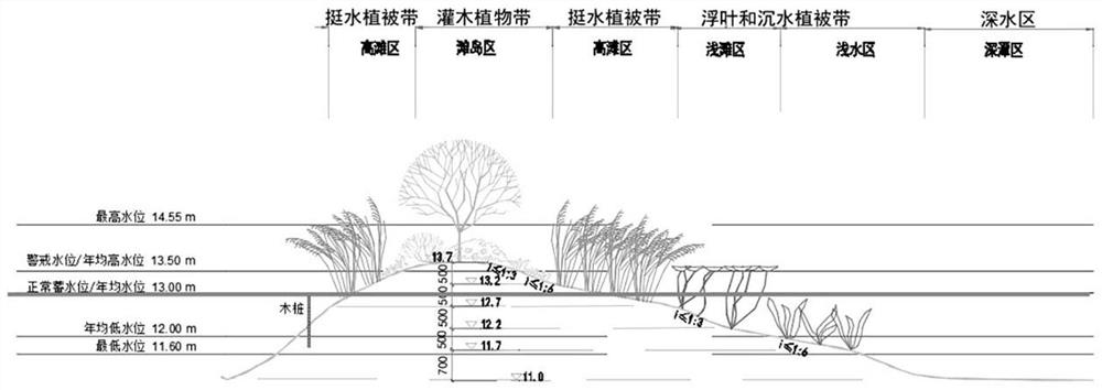 Flooding wetland 'pool-beach-island' ecological restoration mode