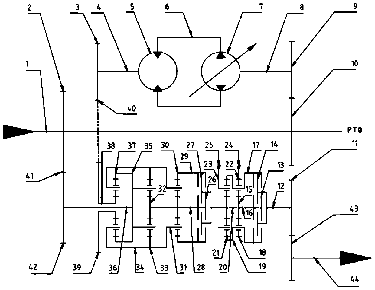 Stepless transmission of hydraulic machinery