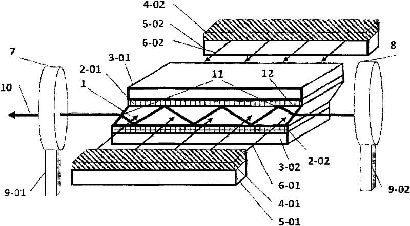Self-frequency doubling laser with function of single beam laser output or linear laser output
