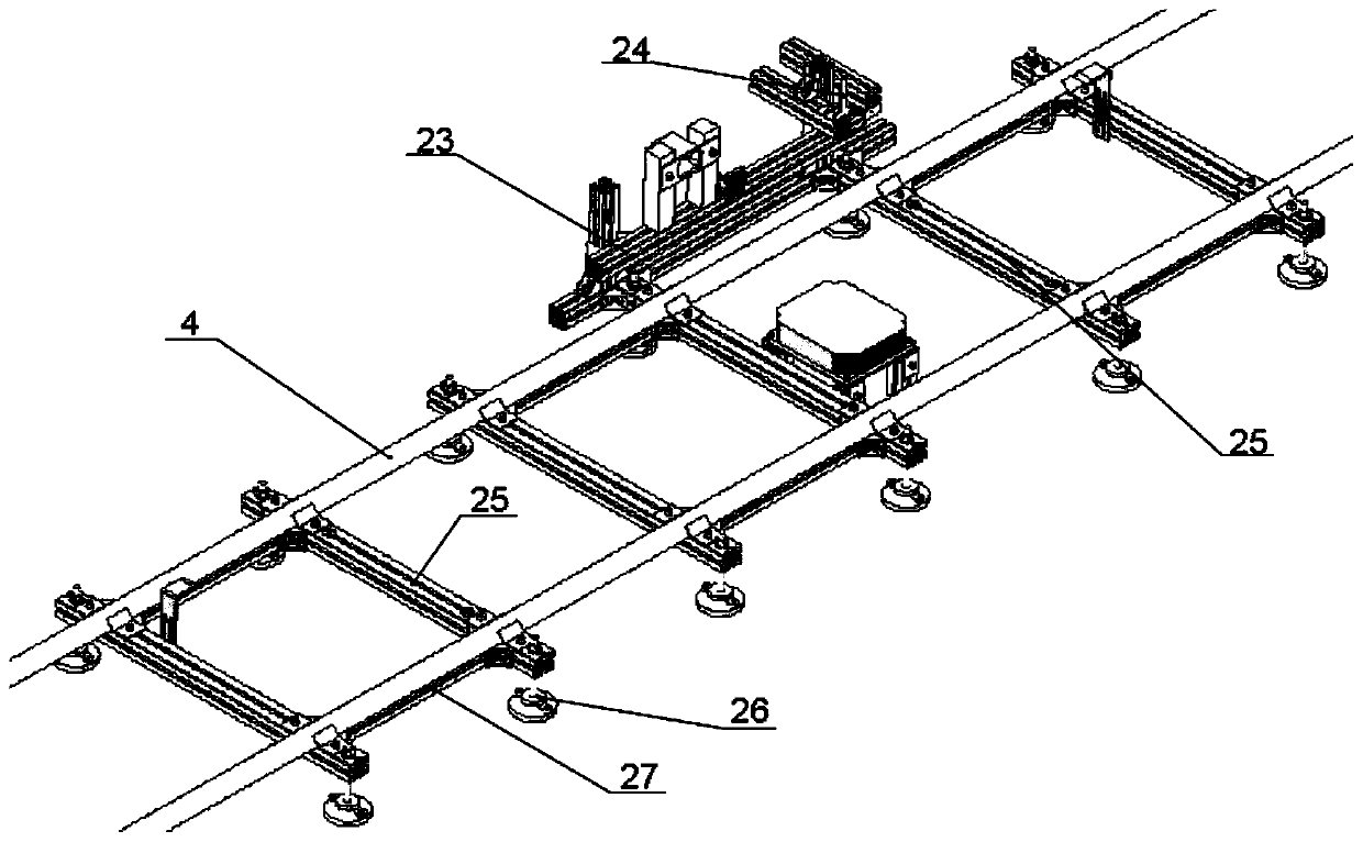 Downward locking device used for transport trolley for photovoltaic module cleaning robot