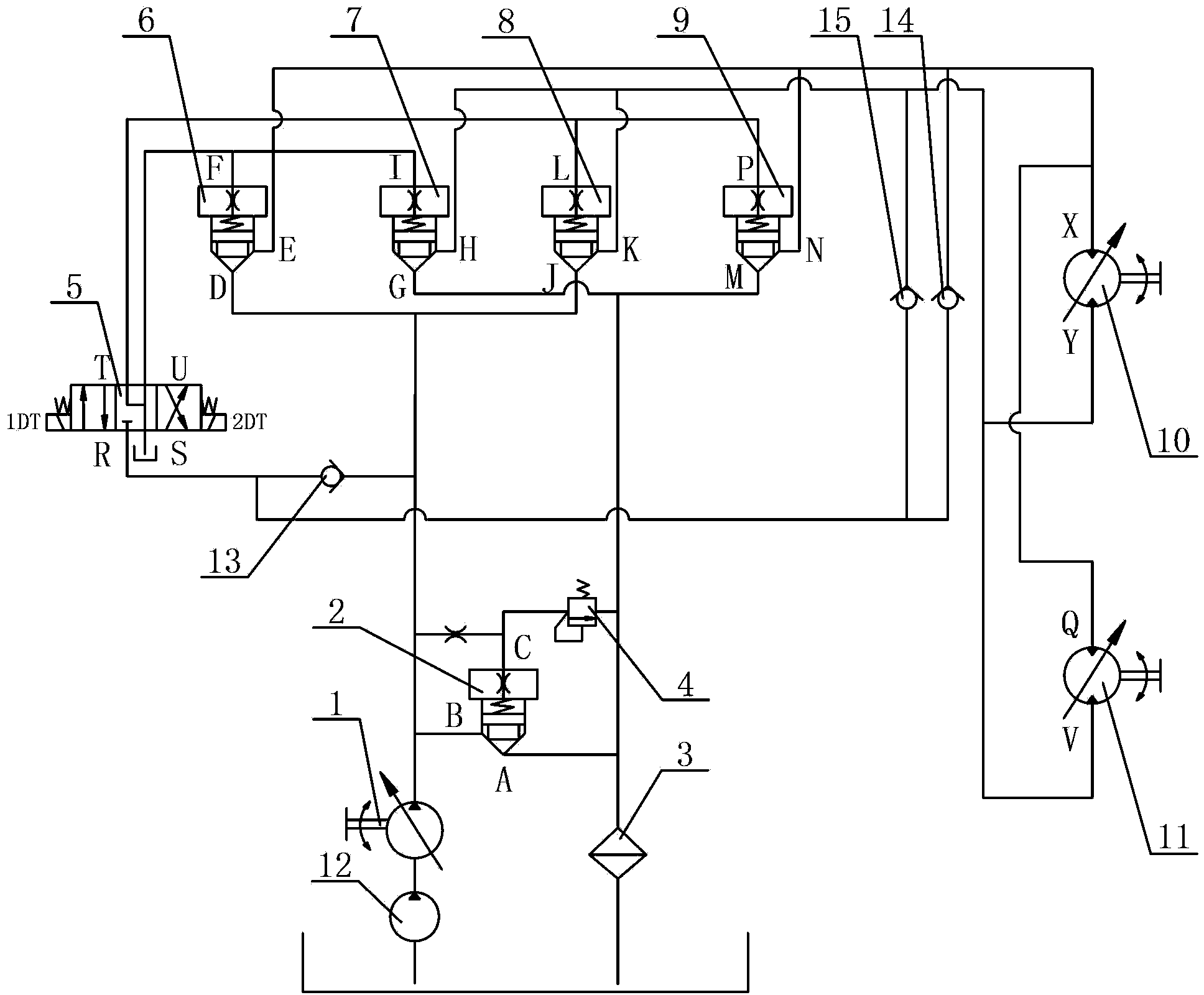 Single-pump and double-motor open type hydraulic system for travelling mechanism of land leveler