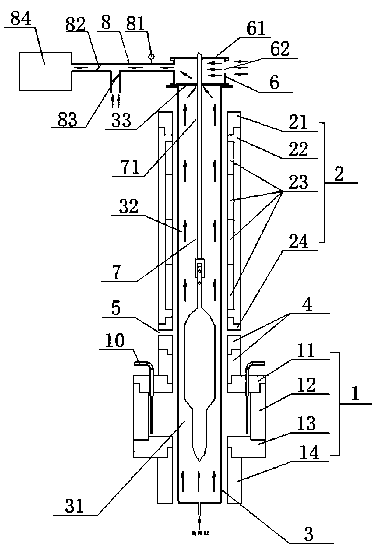 Double-furnace-core-rod sintering device with stable temperature field and stable flow field