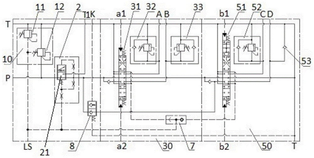 Load sensing multi-way reversing valve and loader hydraulic control system