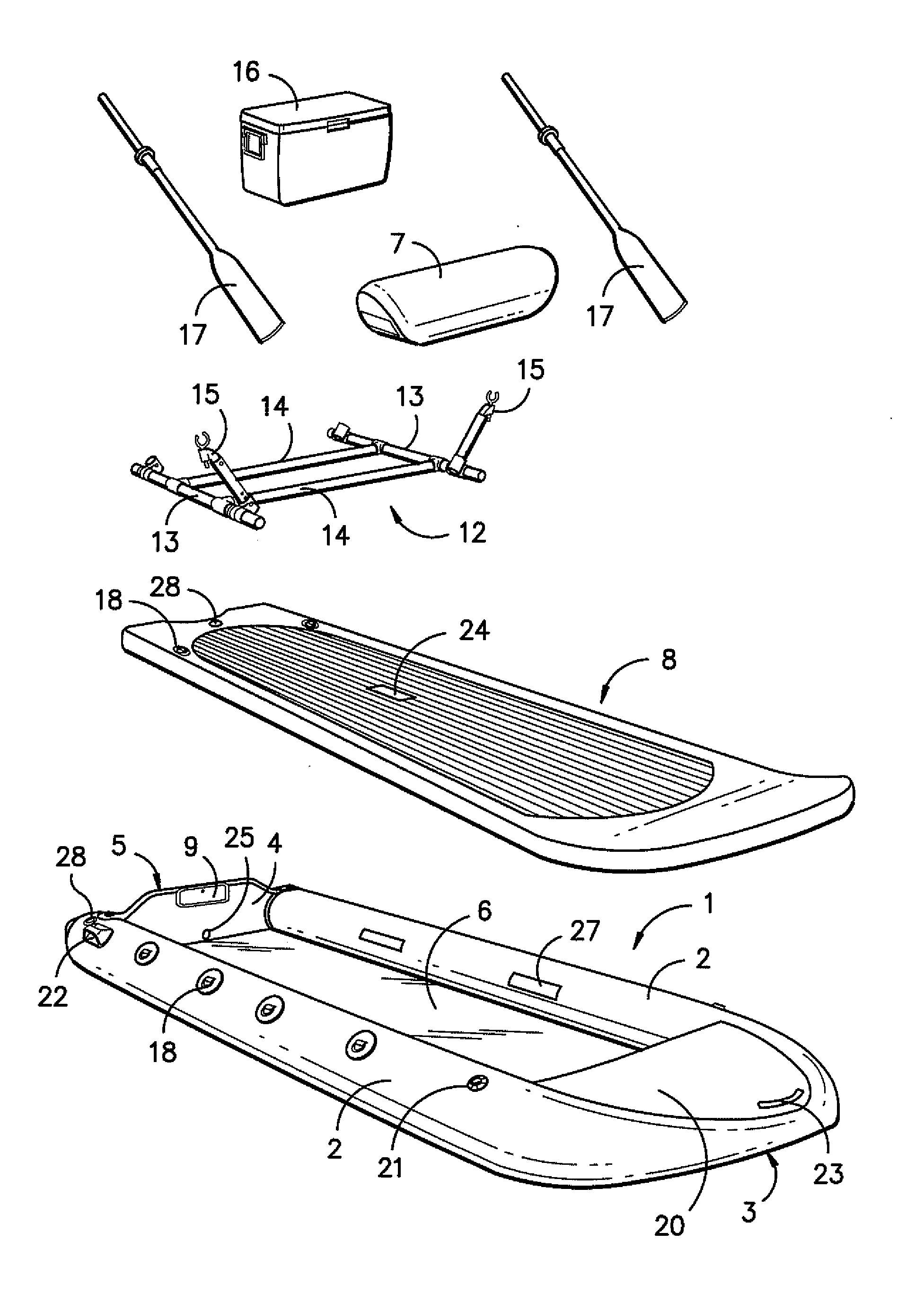 Convertible inflatable boat with stand up paddleboard