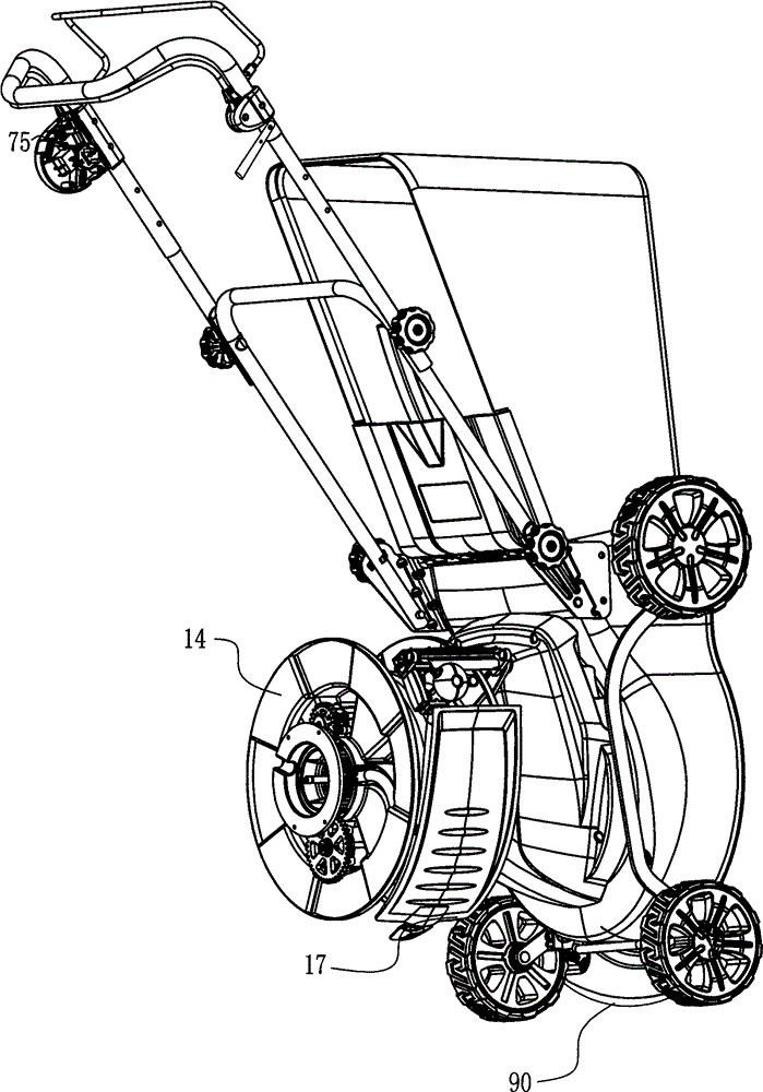 Mower with functions of blowing/absorbing, irrigating, fertilizing, pesticide-spraying and logarithmic spiral self-braking