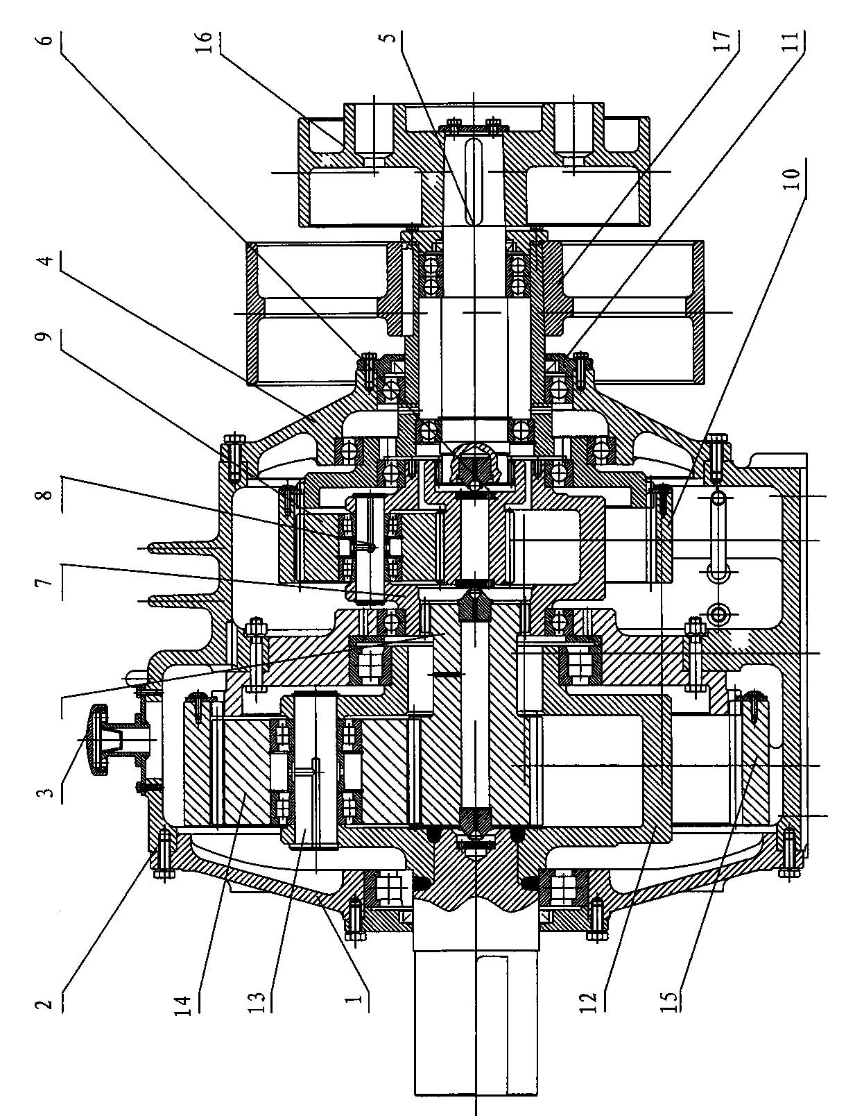 Speed reducer for planetary differential motion mechanical speed regulation