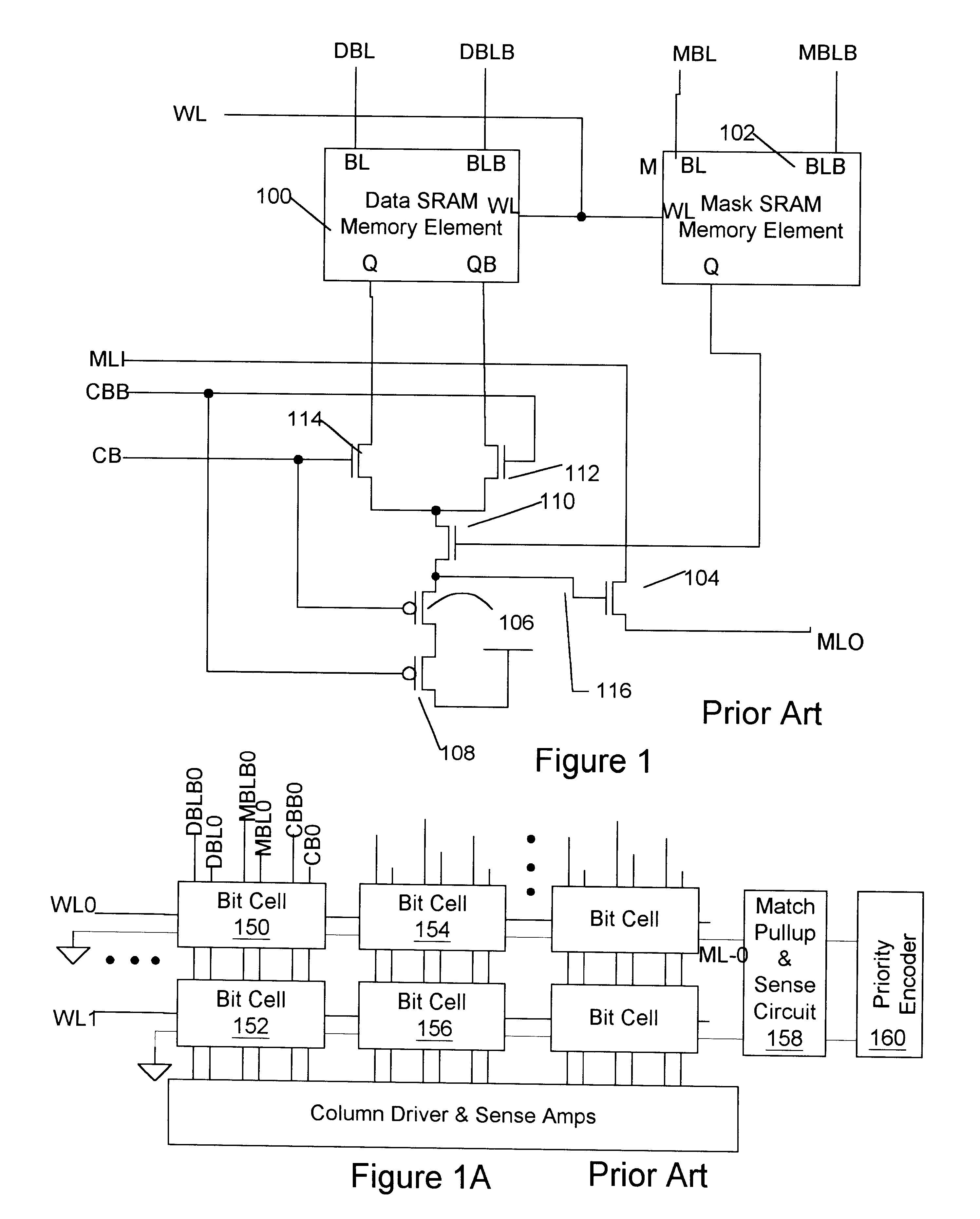 Content Addressable Memory array, cell, and method using 5-transistor compare circuit and avoiding crowbar current