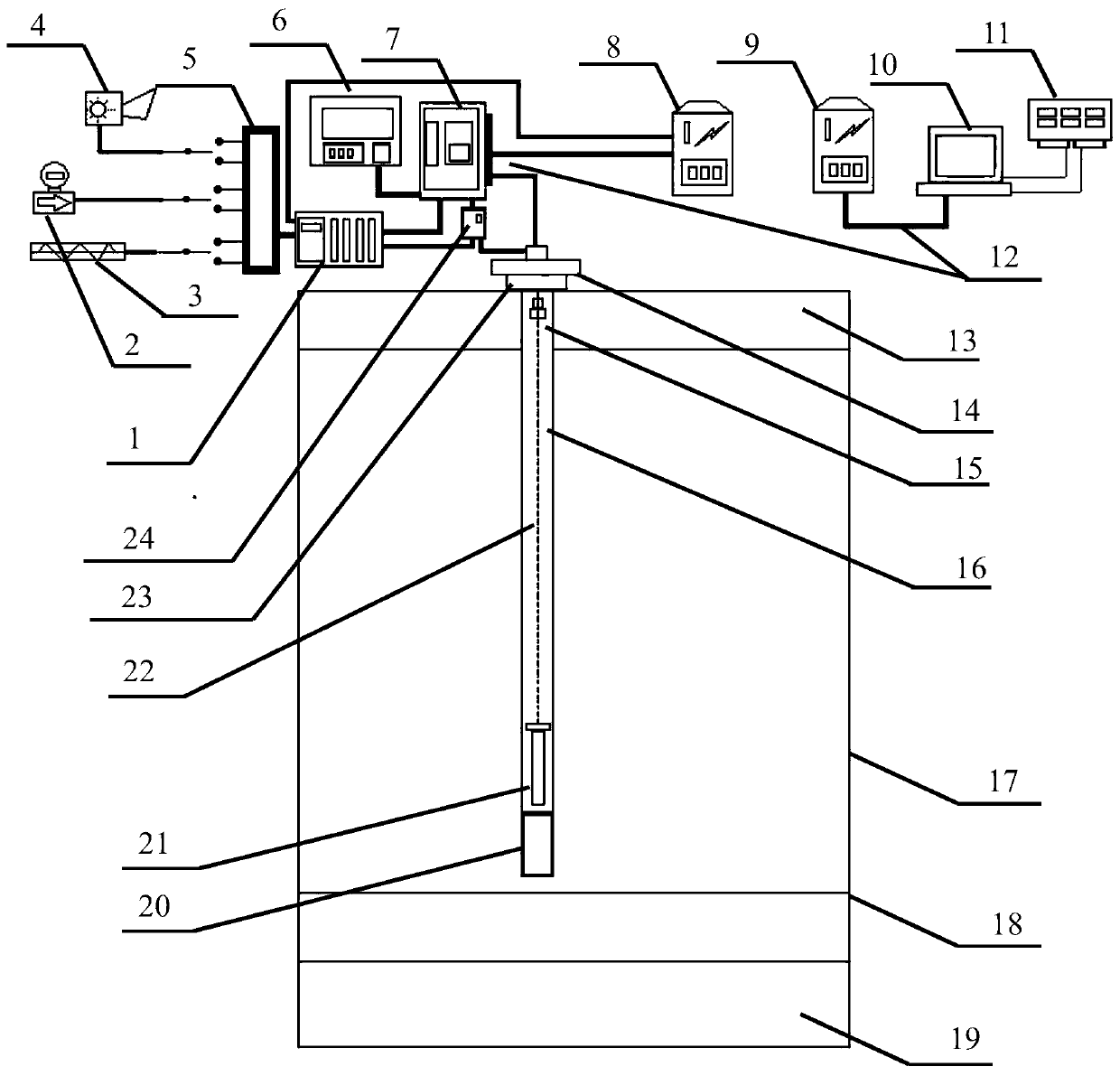 Three-in-one detecting pre-warning device and detecting method for oil field crude oil storage tank