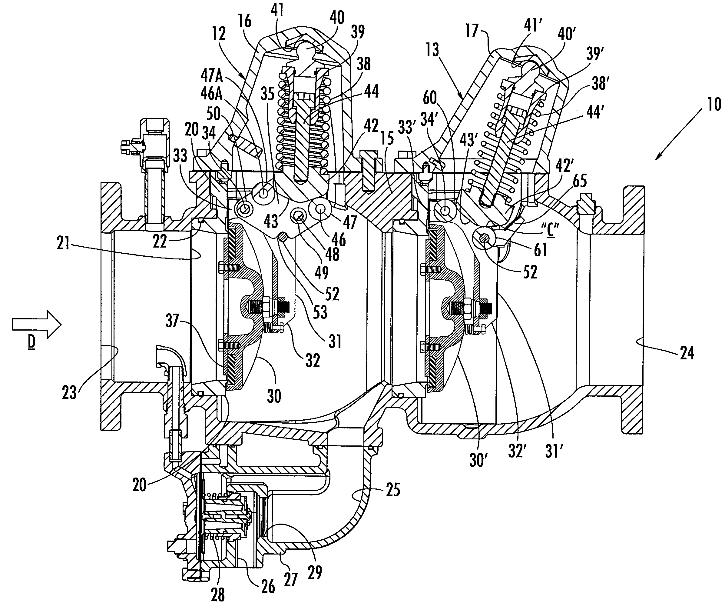 Swing check backflow preventer having check valve with lever arm