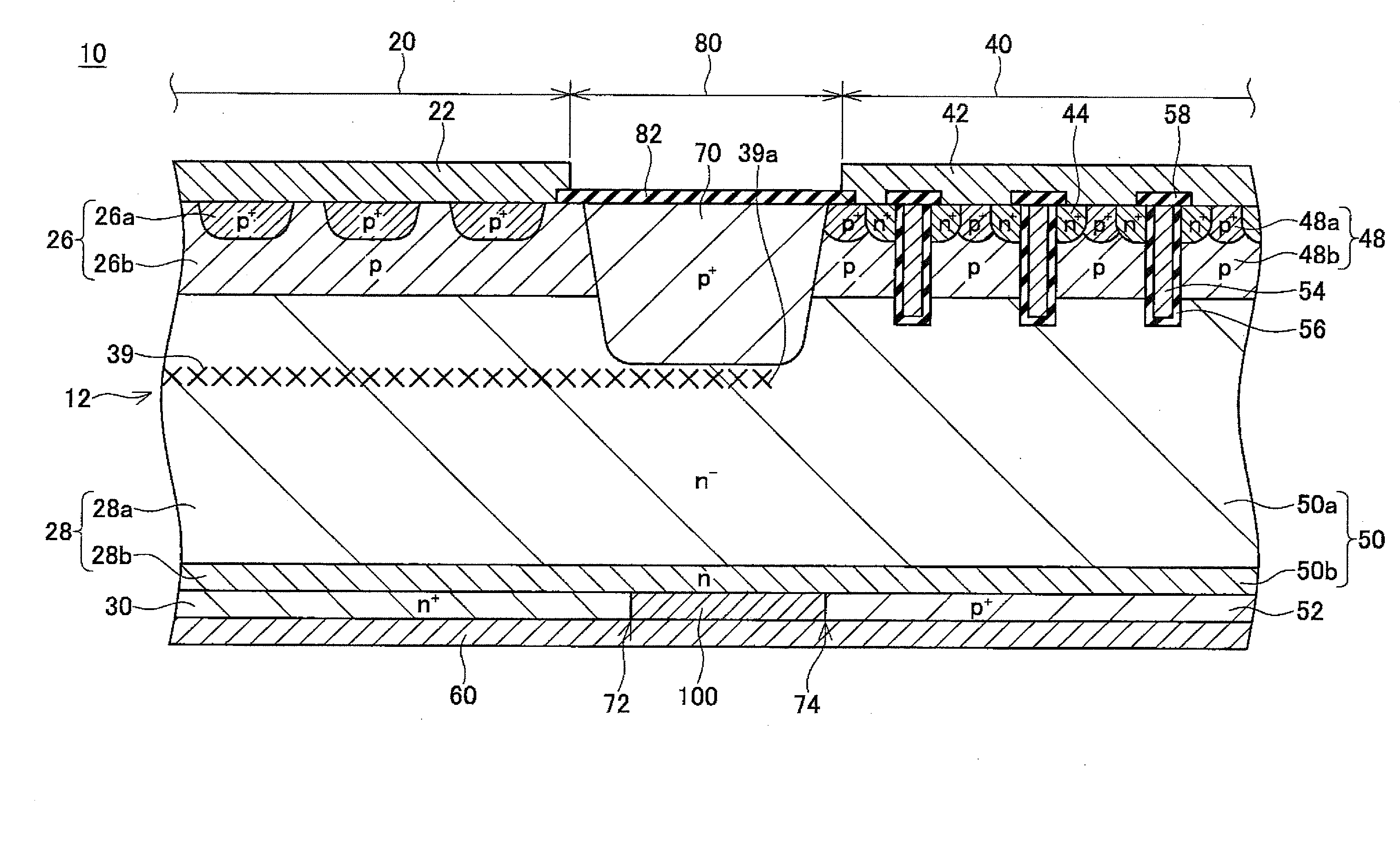 Semiconductor device comprising semiconductor substrate having diode region and IGBT region