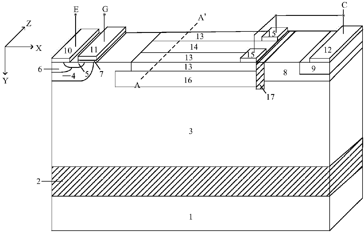 Lateral power device with mixed conduction mode and preparation method thereof