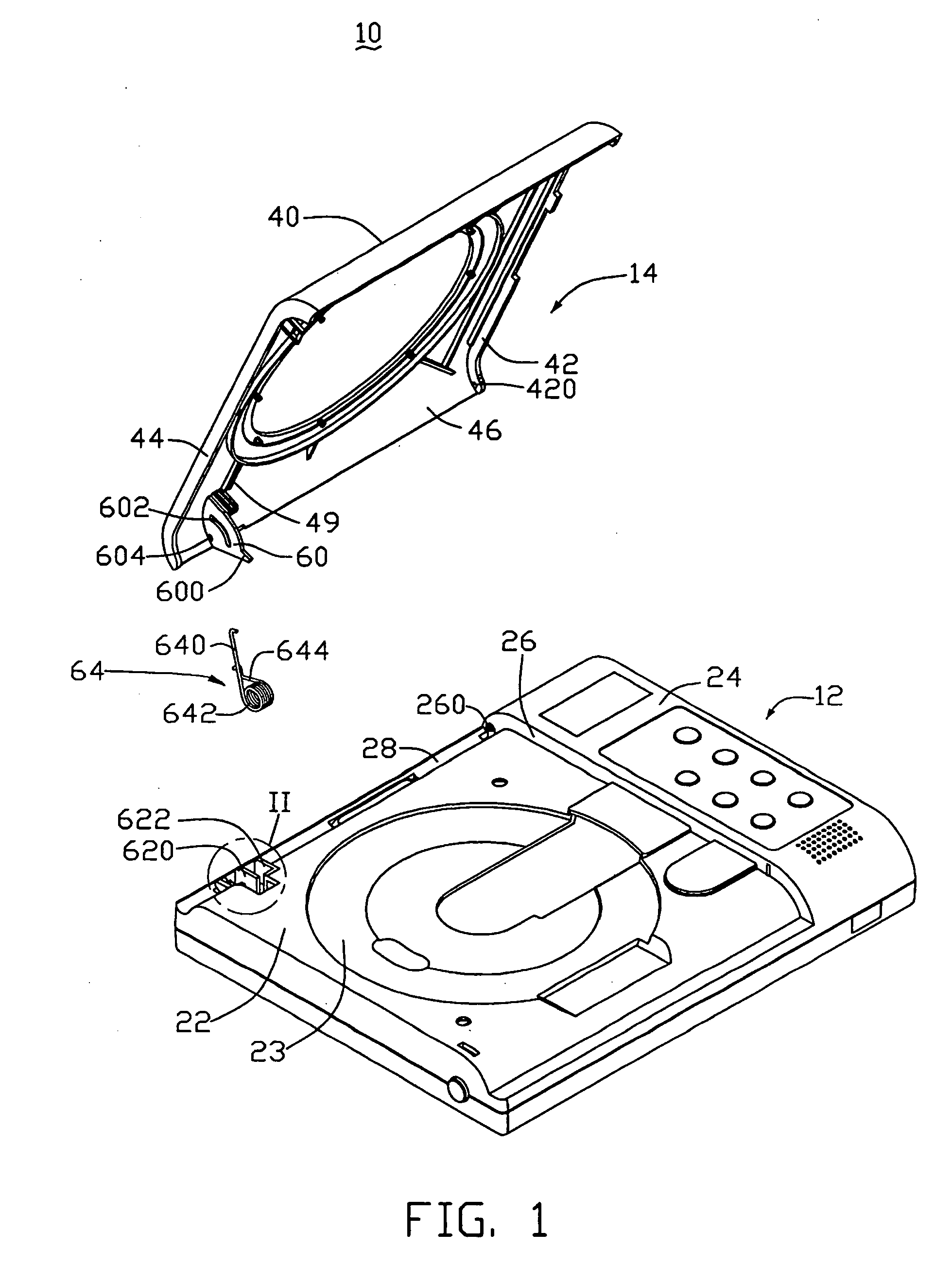 Disk player casing with buffered lid