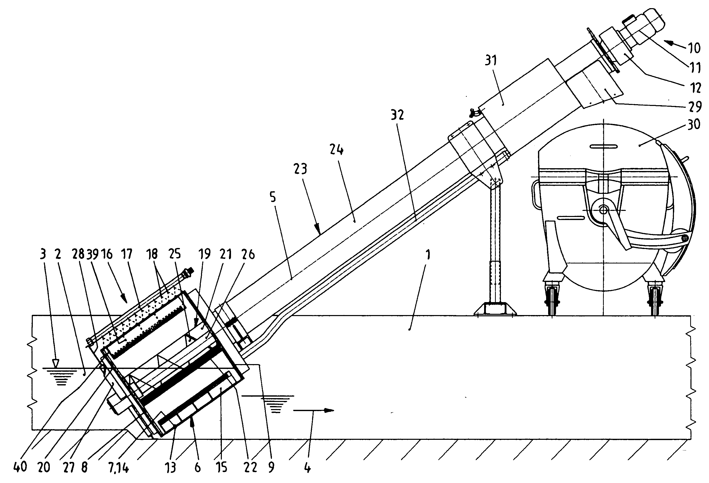 Apparatus for removing material from a liquid flowing through a channel