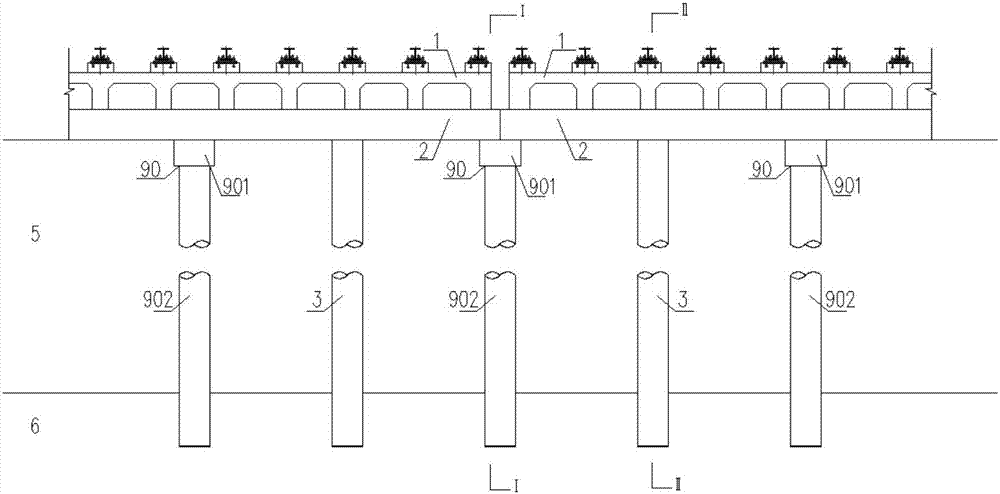 Pile foundation composite rail bearing beam structure in double-line excavation section of medium and low speed maglev traffic project