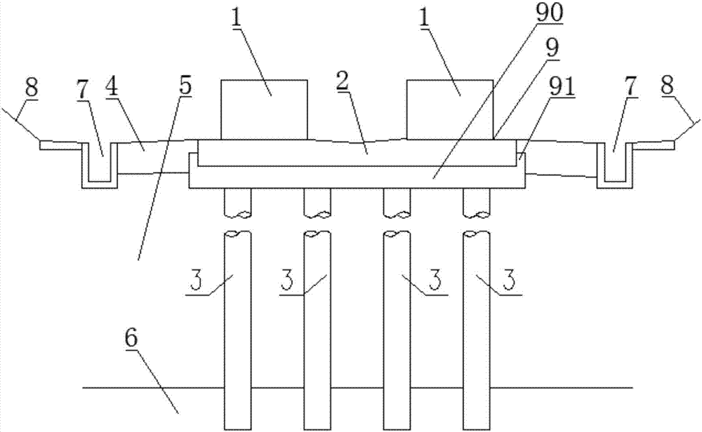 Pile foundation composite rail bearing beam structure in double-line excavation section of medium and low speed maglev traffic project