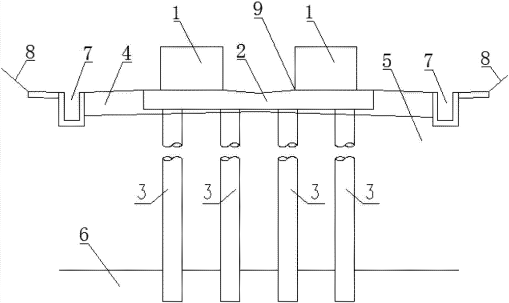 Pile foundation composite rail bearing beam structure in double-line excavation section of medium and low speed maglev traffic project