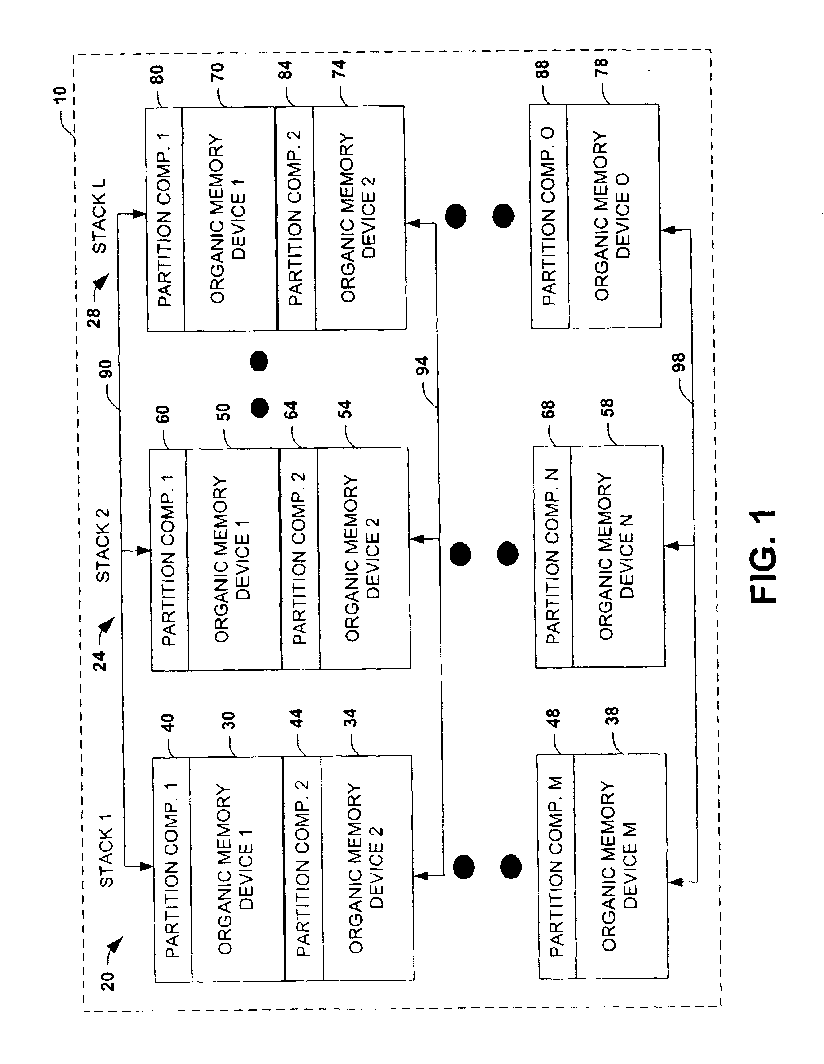 Stacked organic memory devices and methods of operating and fabricating