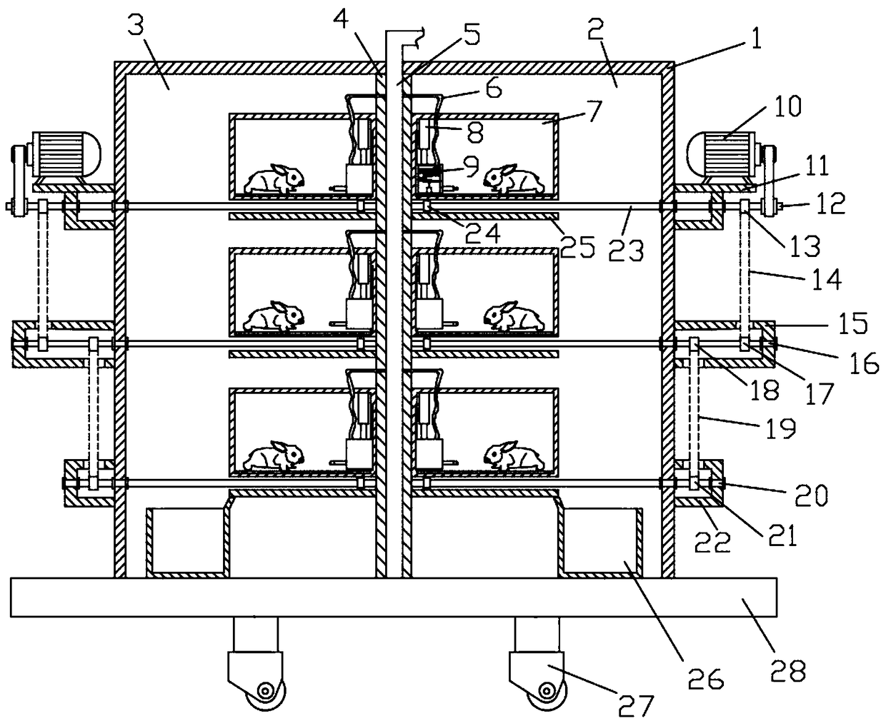 Multifunctional male and female rabbit partition breeding system