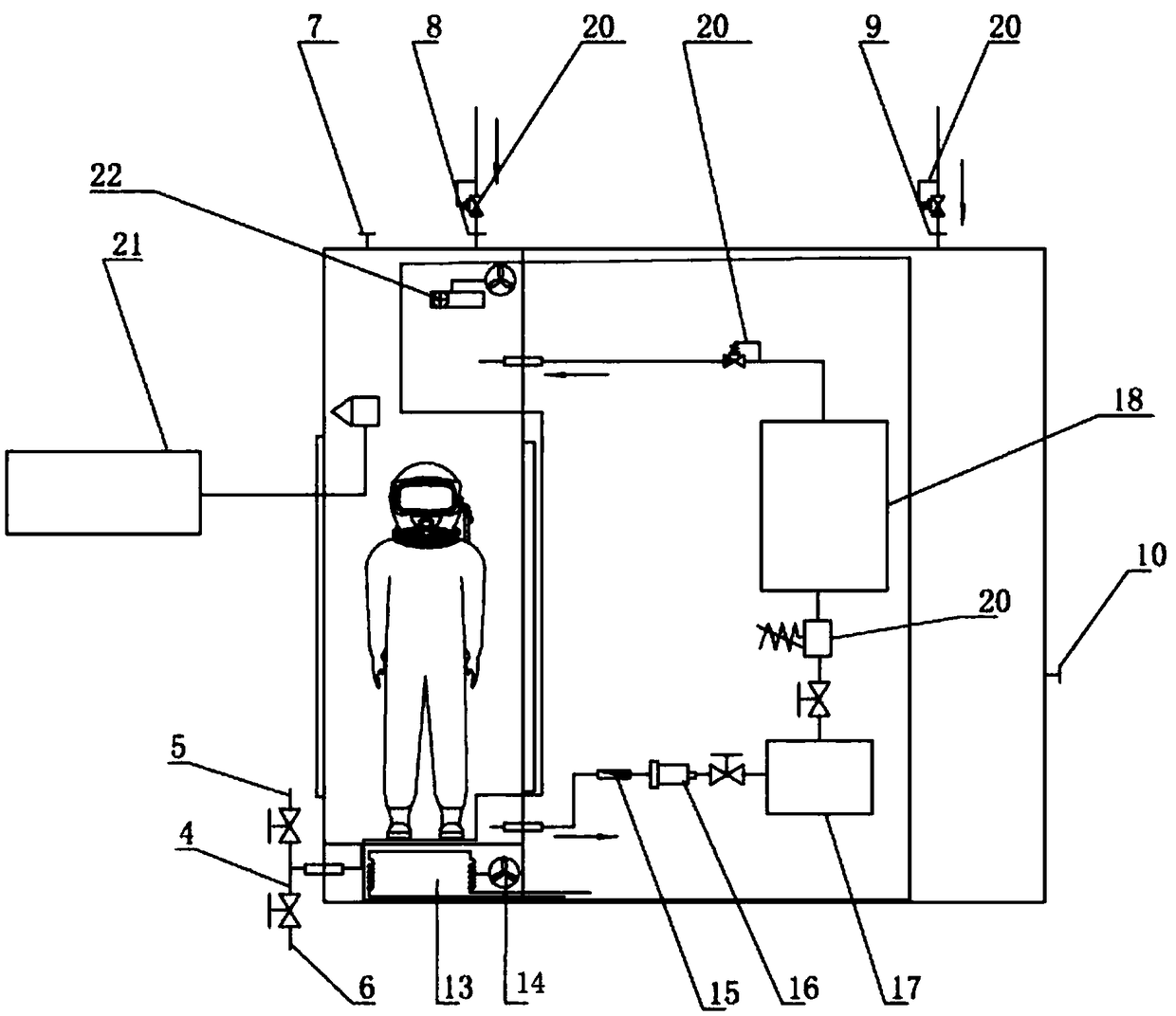 Gas-liquid substitution and vacuuming personnel protection cabin