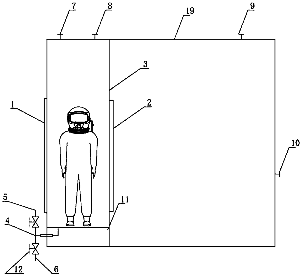 Gas-liquid substitution and vacuuming personnel protection cabin