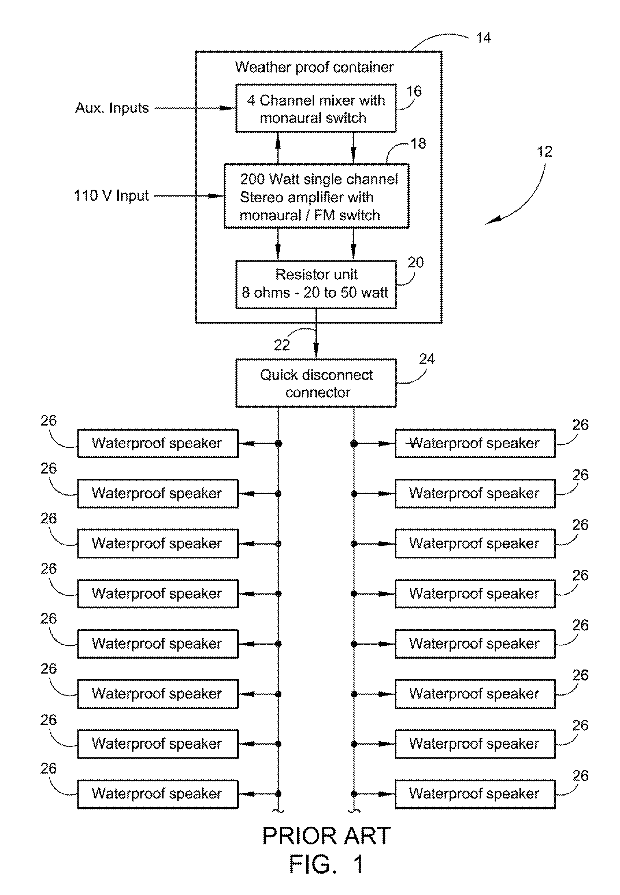 Stereo to monaural multi-speaker parallel wiring system