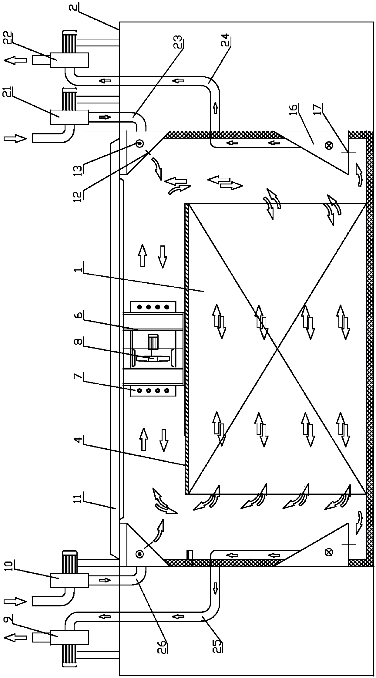 Wood drying device and drying method of a top fan type cabin