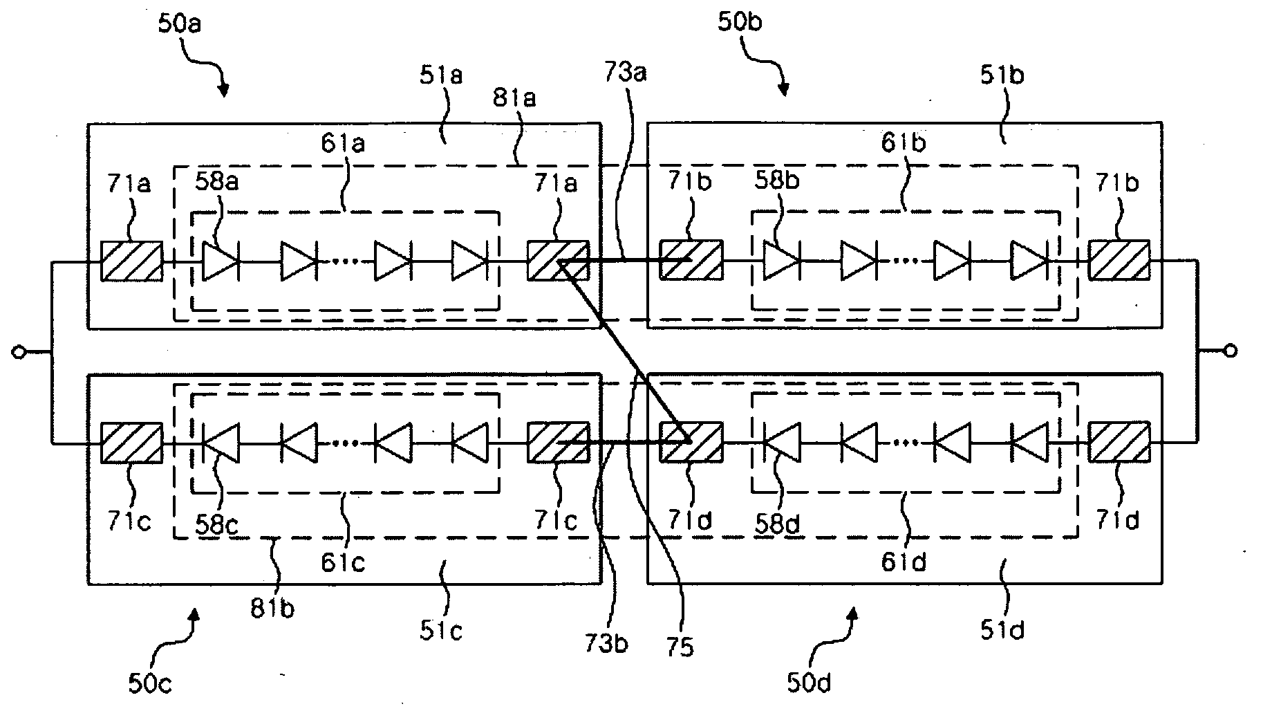 Light emitting device for ac operation