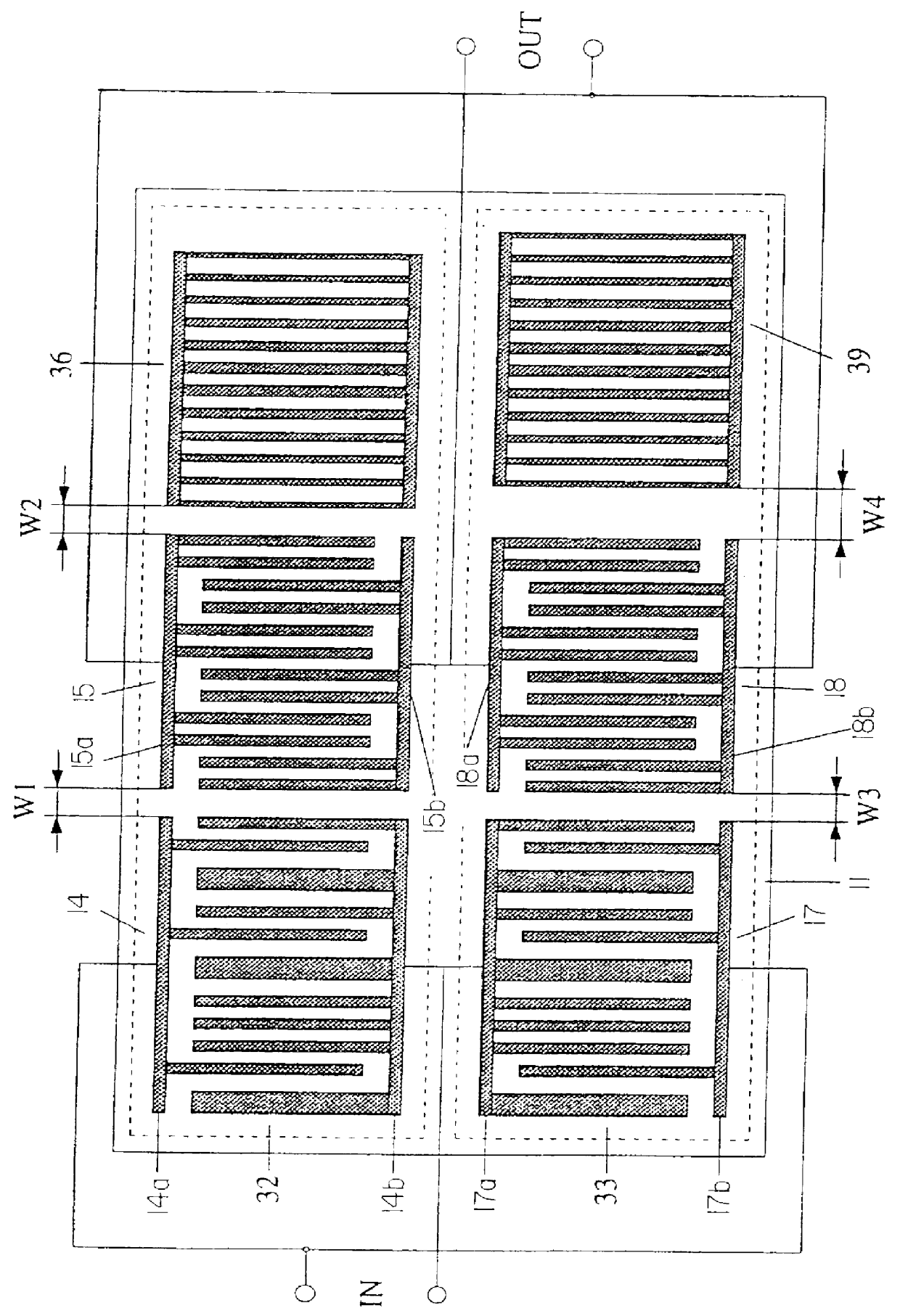 Surface acoustic wave filter with first and second filter tracks and balanced or unbalanced terminals