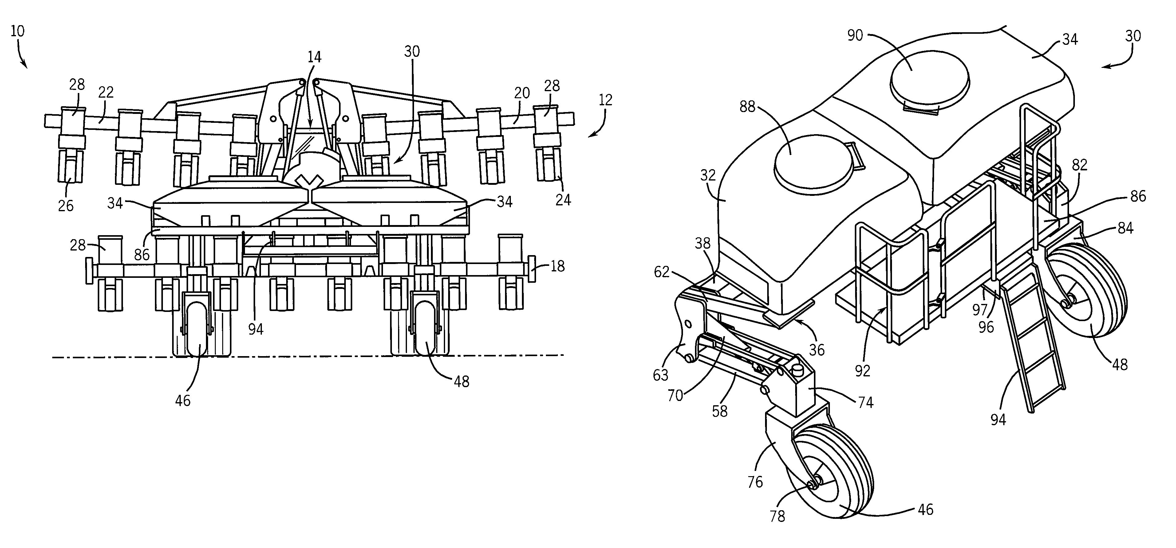 Stack-fold implement having bulk fill system