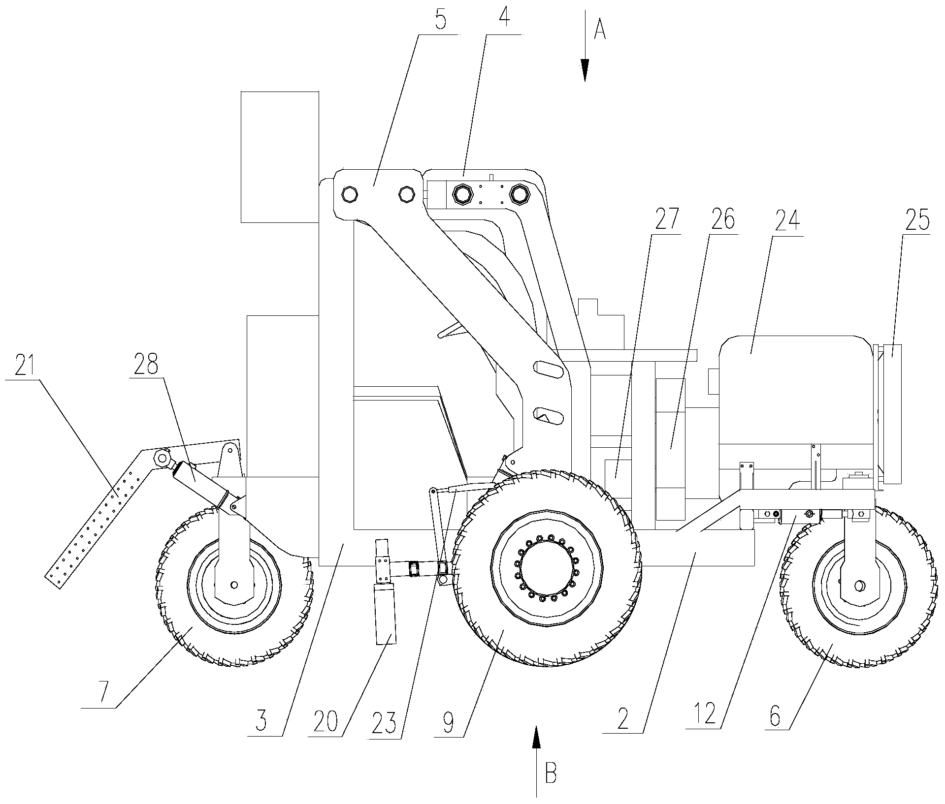 Rhombus four-wheel gantry type high-ground-clearance cultivator