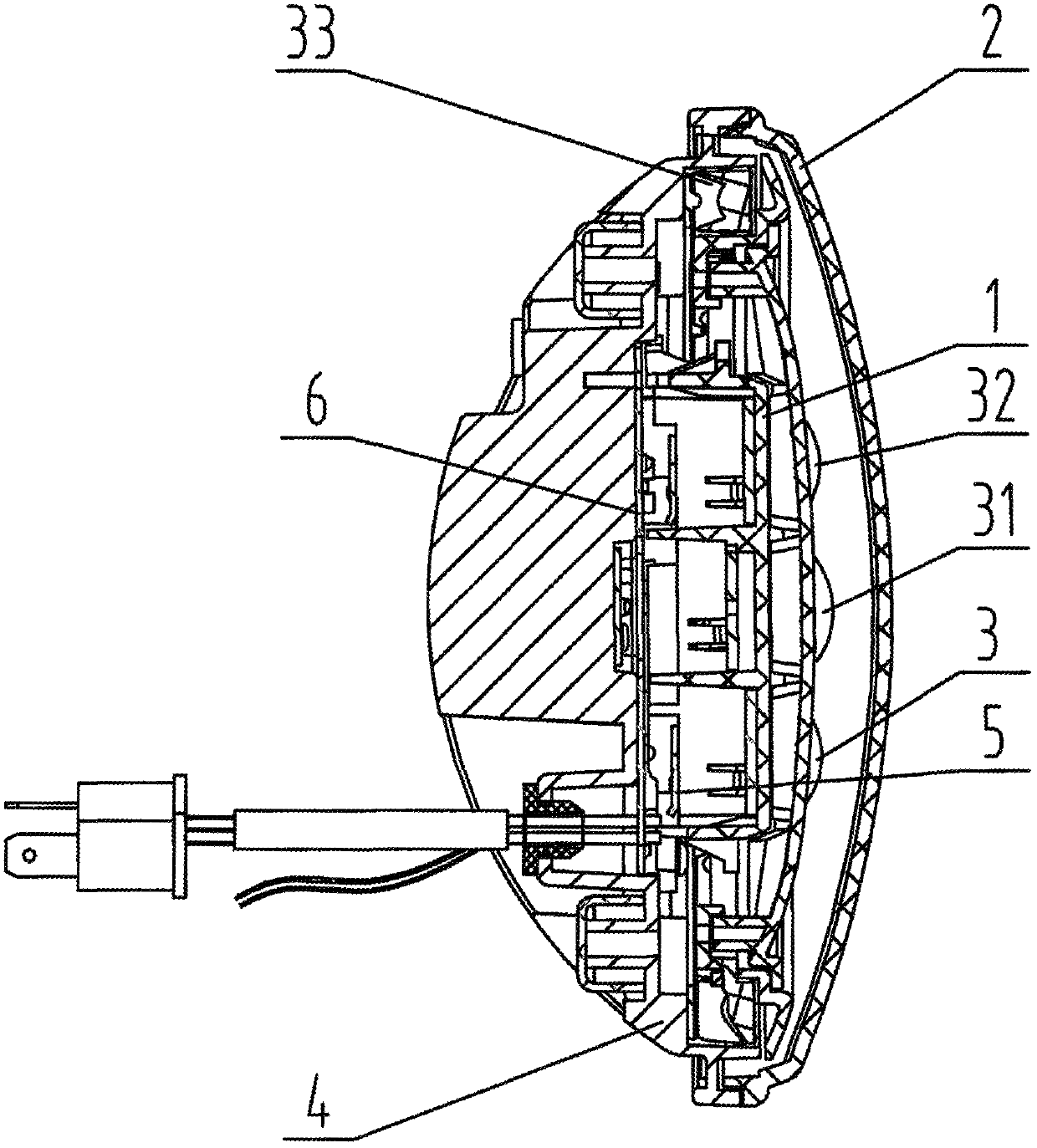 A headlamp assembly integrating far and near beams