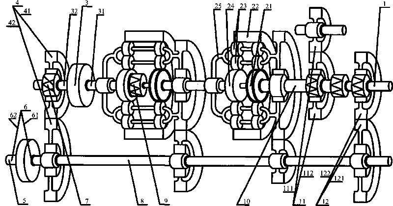 Complex type multi-disc stepless speed changing and starting device