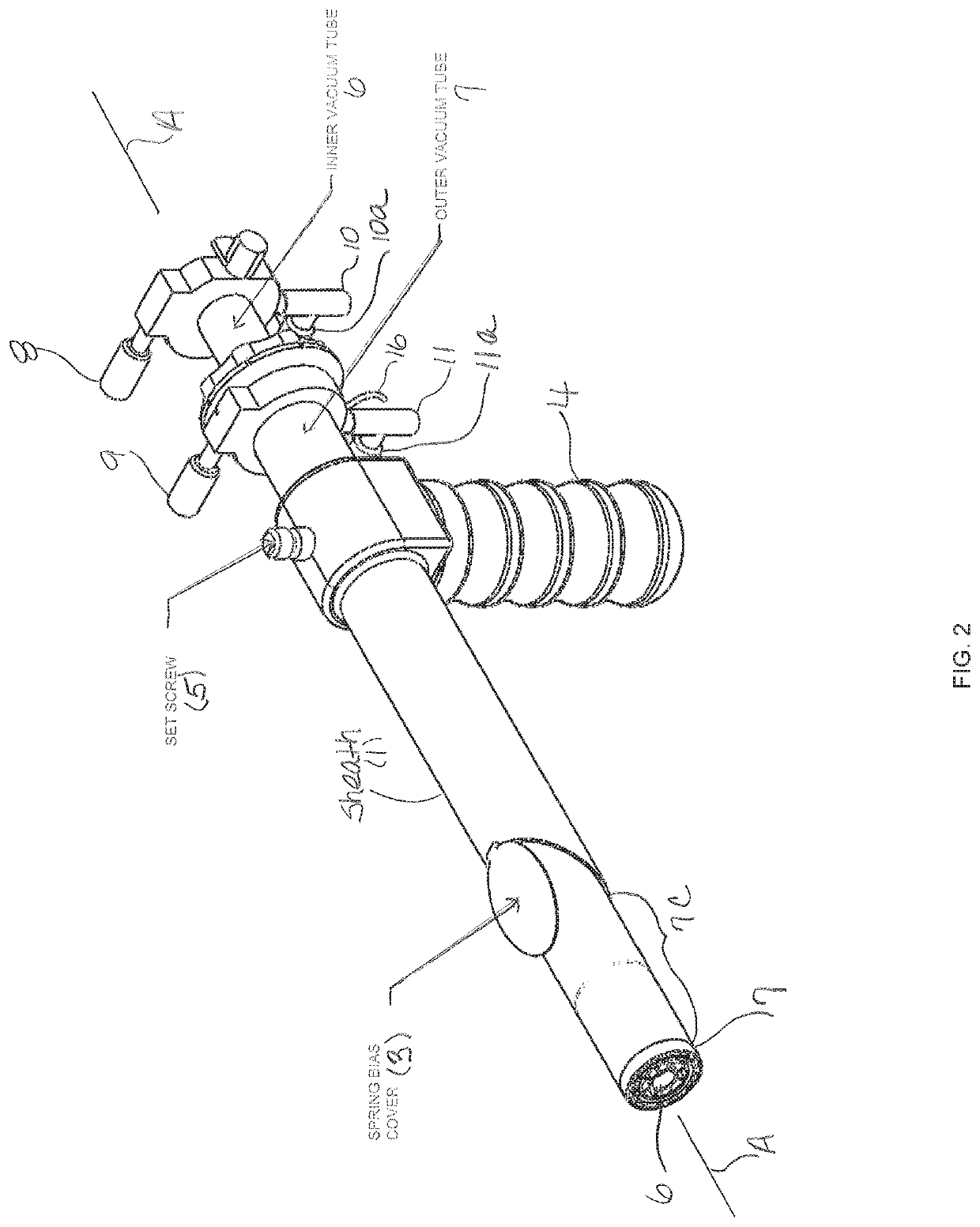 Dual vacuum device for medical fixture placement including for thoracoscopic left ventricular lead placement