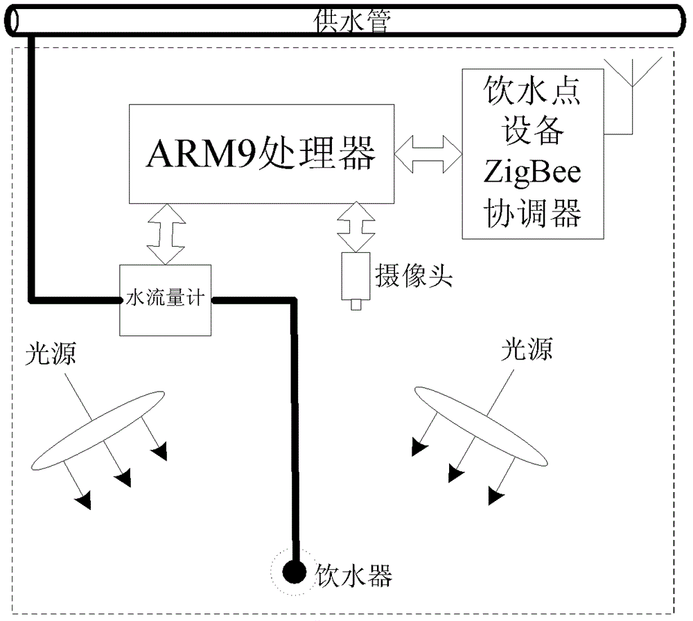 System and method for wirelessly monitoring water drinking behavior of sows raised in group based on machine vision technology