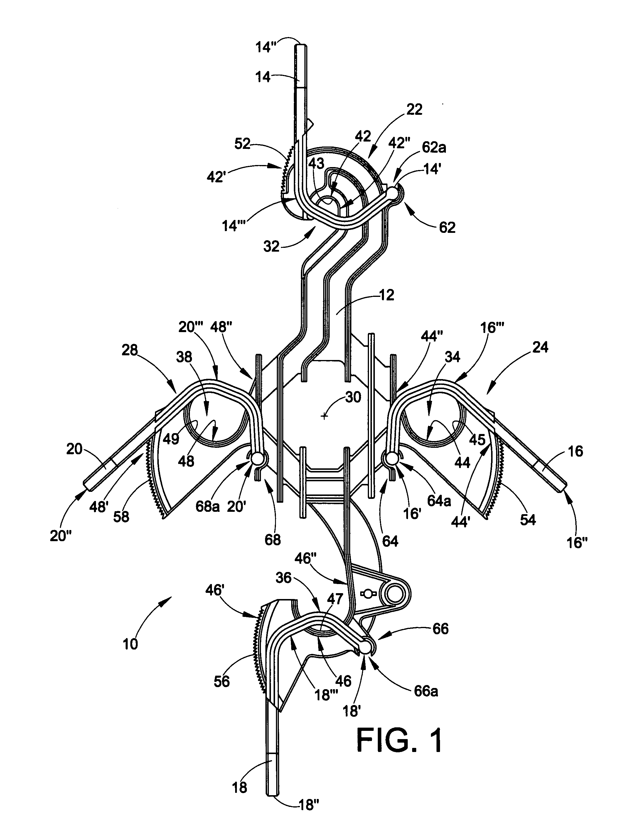 Aerial cable spacer with cable retaining arm having non-rectangular plus-shaped cross section and angled pawl locking member