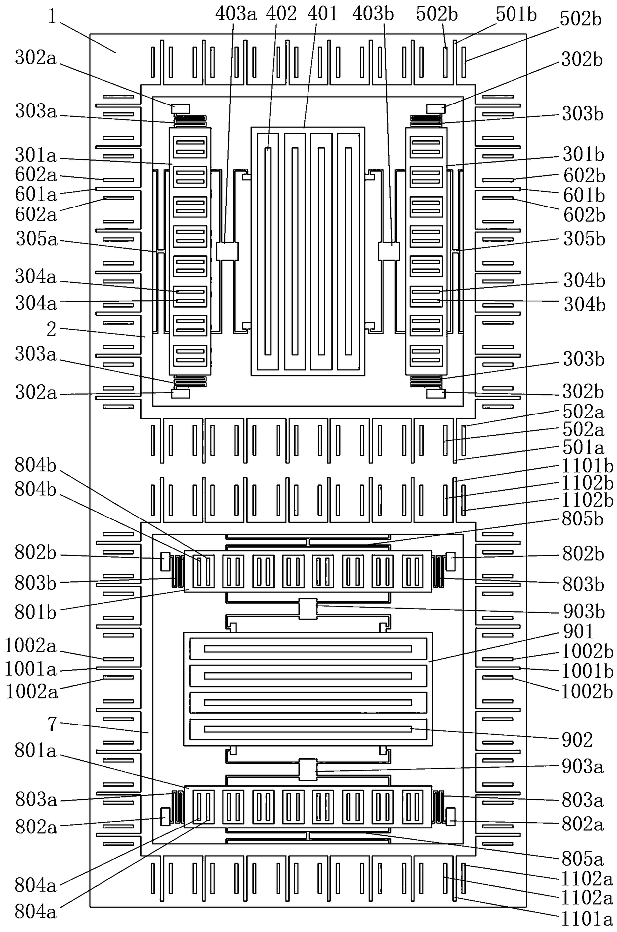 Monolithic integrated z-axis redundant three-axis gyroscope structure array