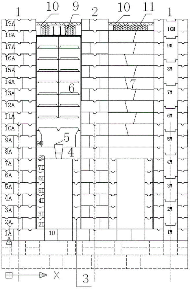 Down-adjusted 7m coke oven regenerative chamber constructing method