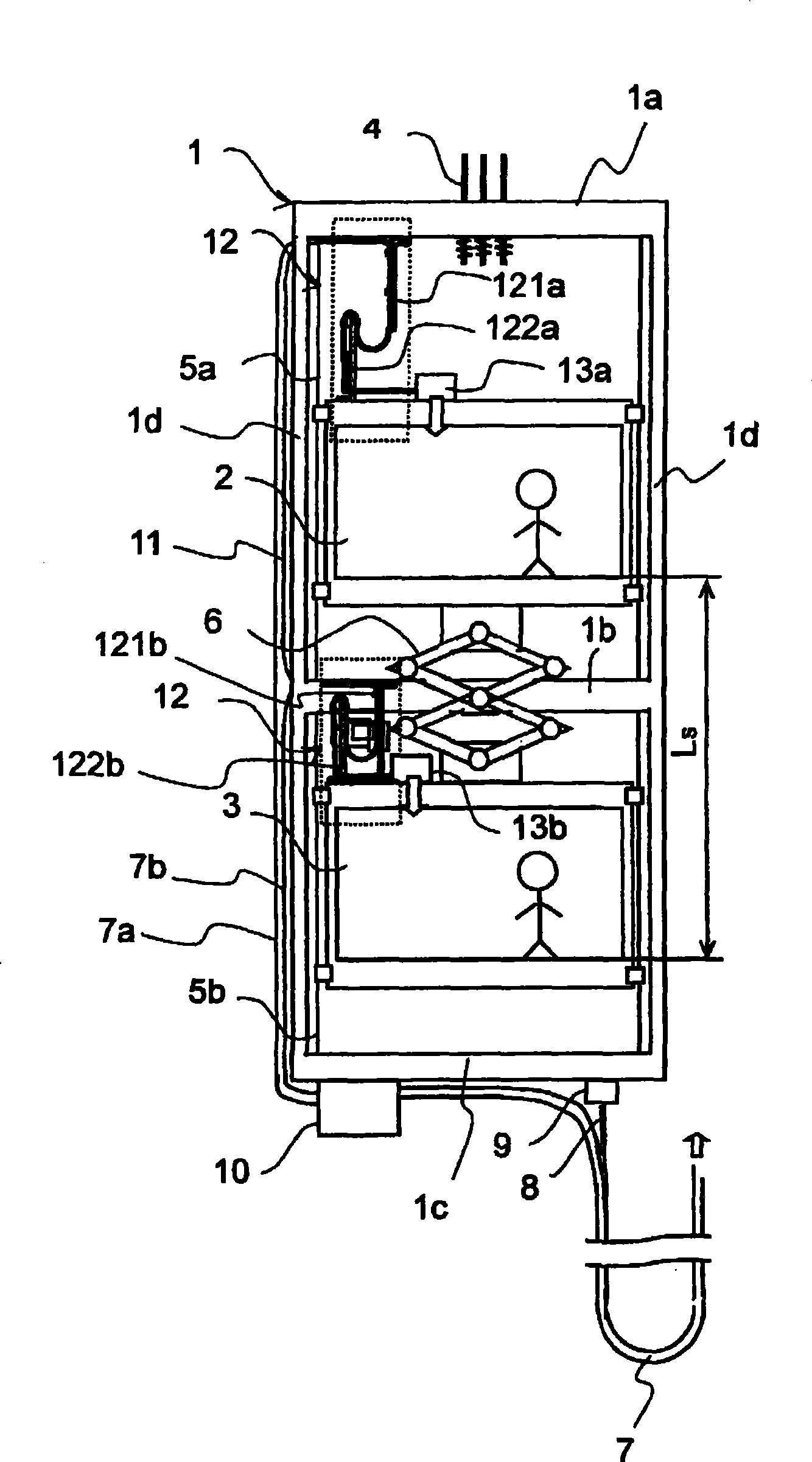 Mobile cable device of storey height adjusting type double-layer elevator