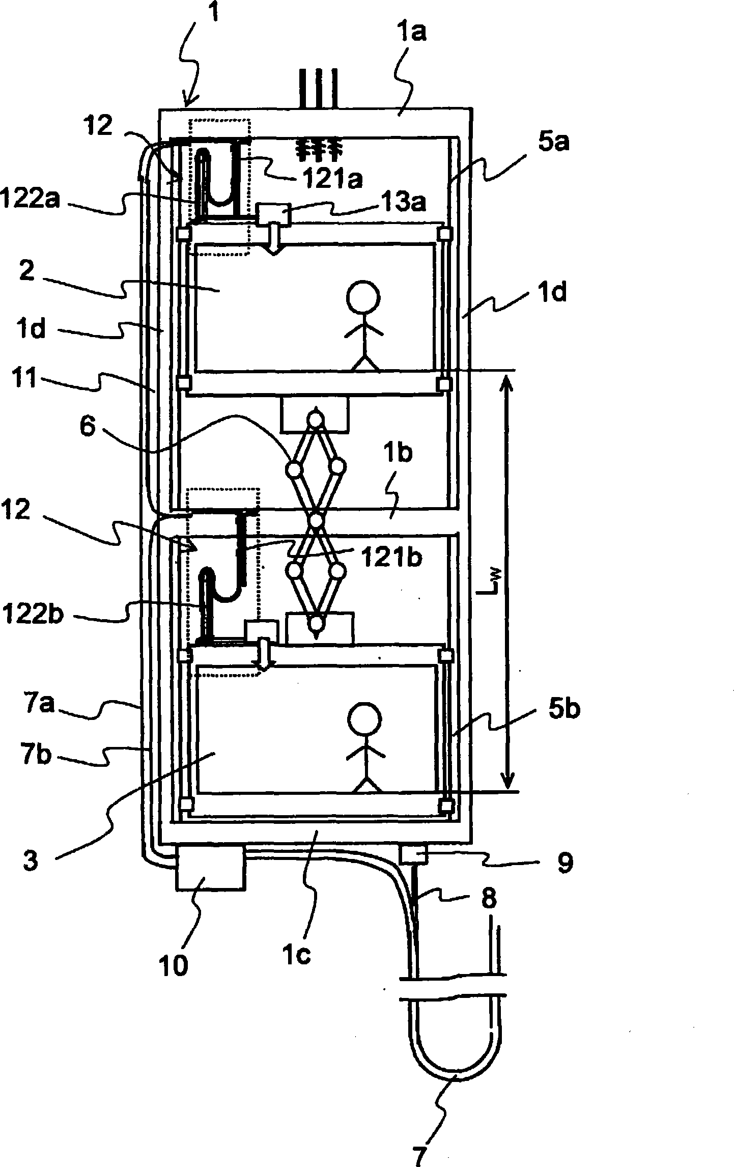 Mobile cable device of storey height adjusting type double-layer elevator