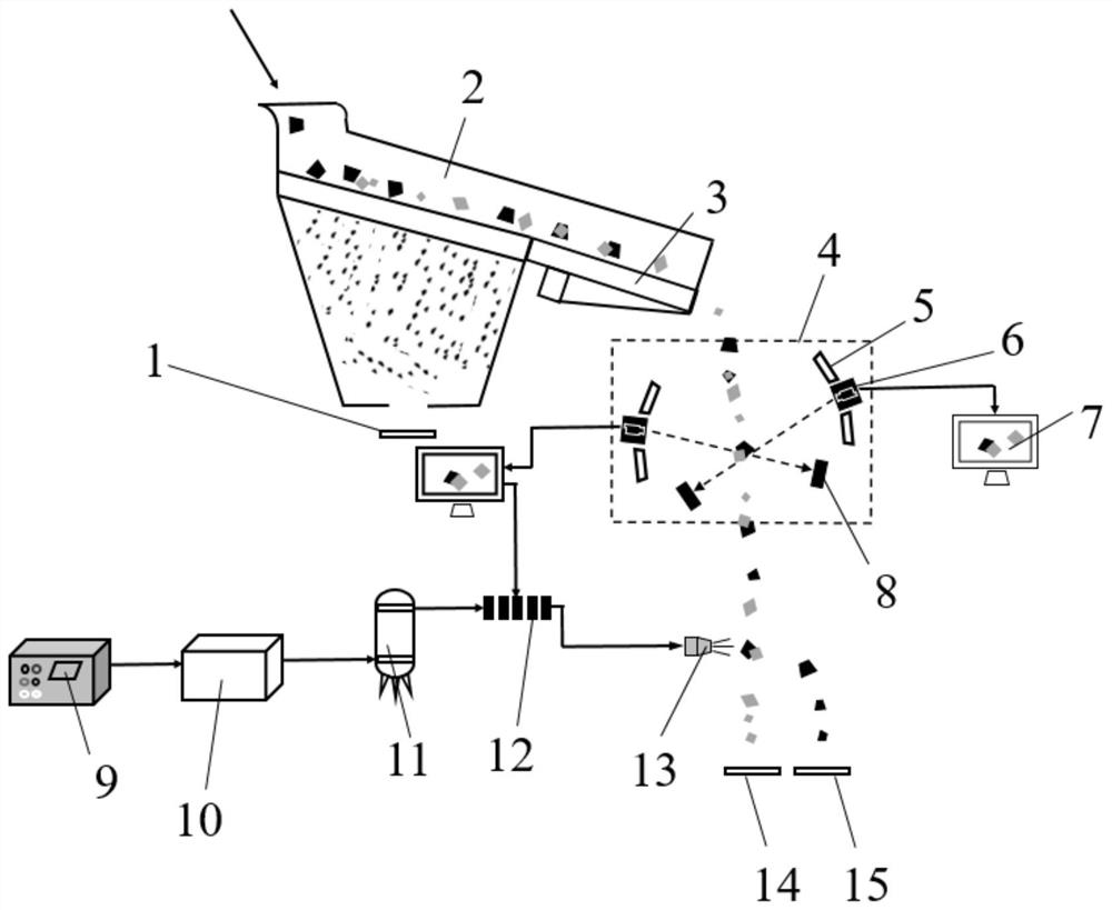 Double-view imaging raw coal gangue pre-discharging device and method