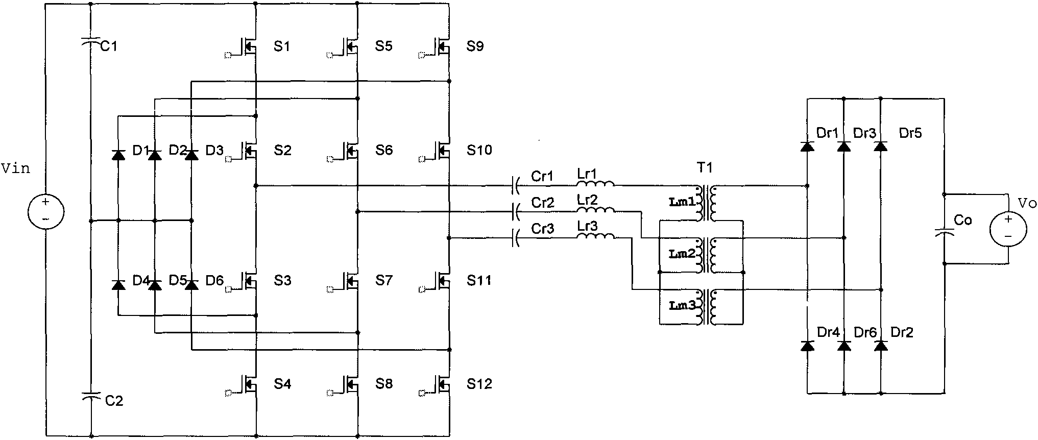 Three-phase tri-level LLC resonant converter