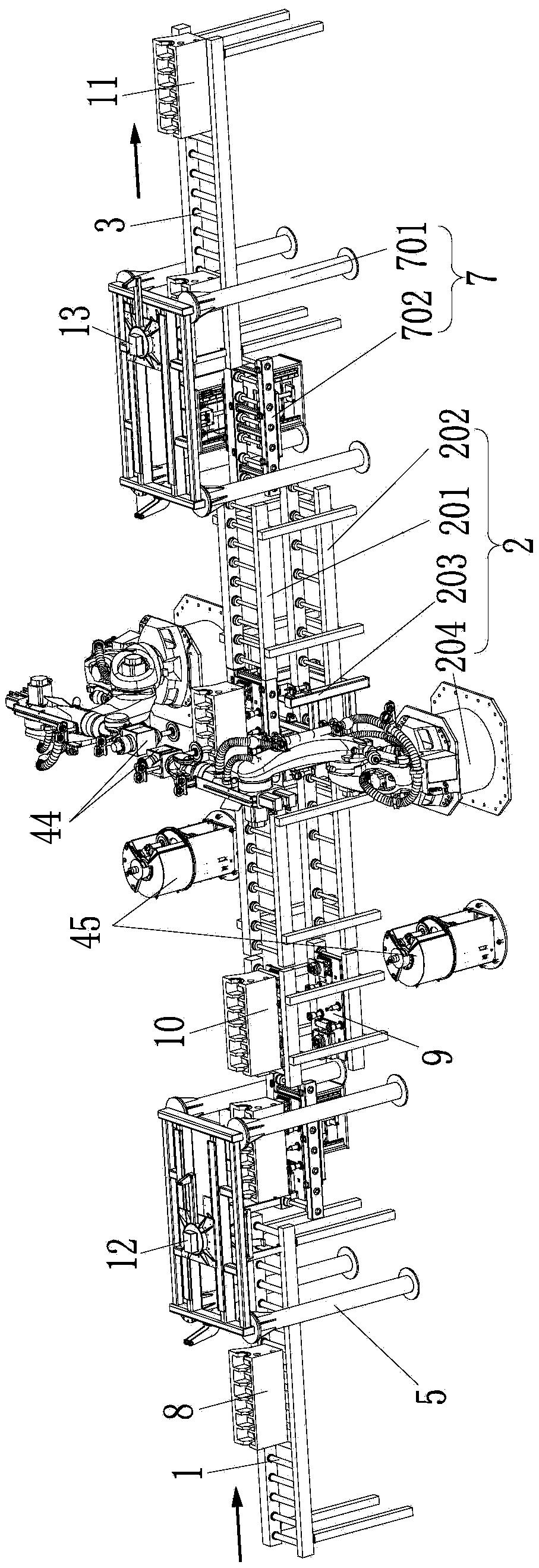 On-line automatic finishing device for iron castings and on-line automatic finishing method for iron castings