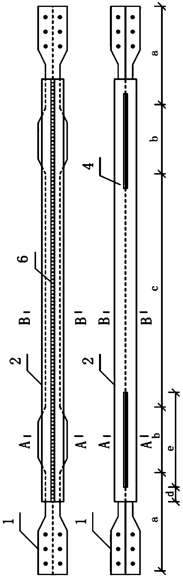 Box iron grooving type linear variable-cross-section steel core buckling-prevention limiting and energy-consumption supporting component