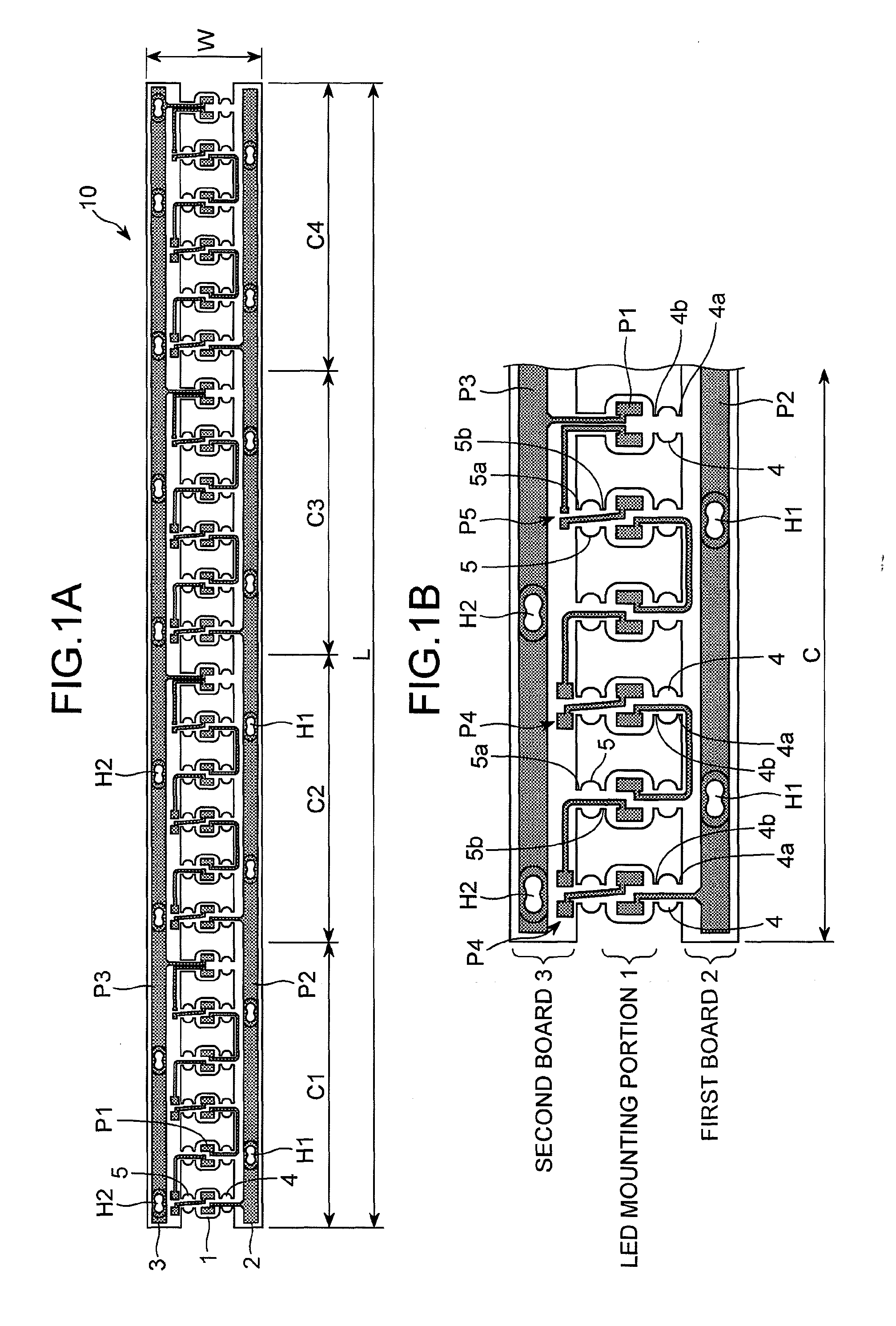 LED mounting circuit board, belt-like flexible LED light and LED illuminating device using the same