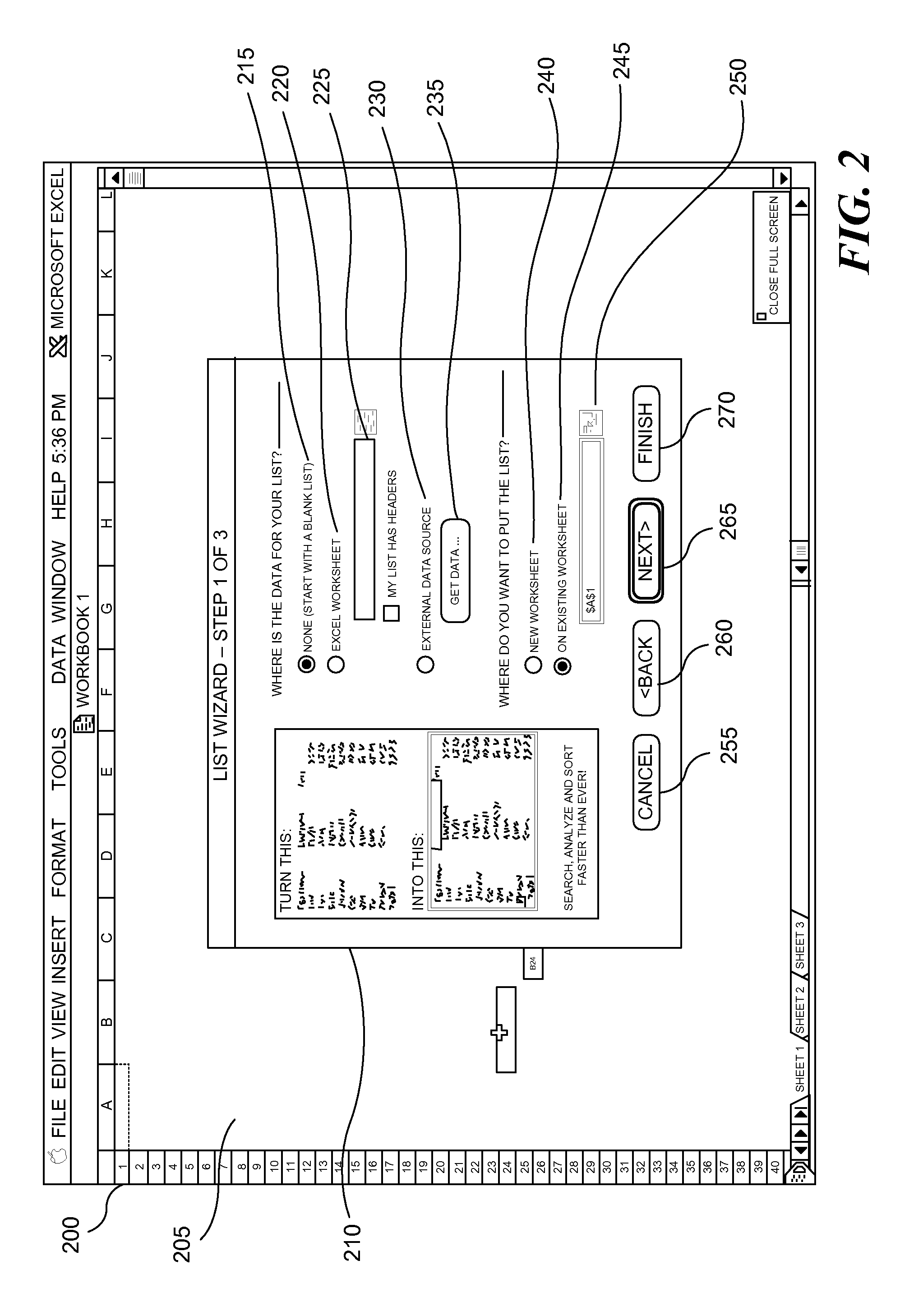 Method for creating an embedded database in a spreadsheet